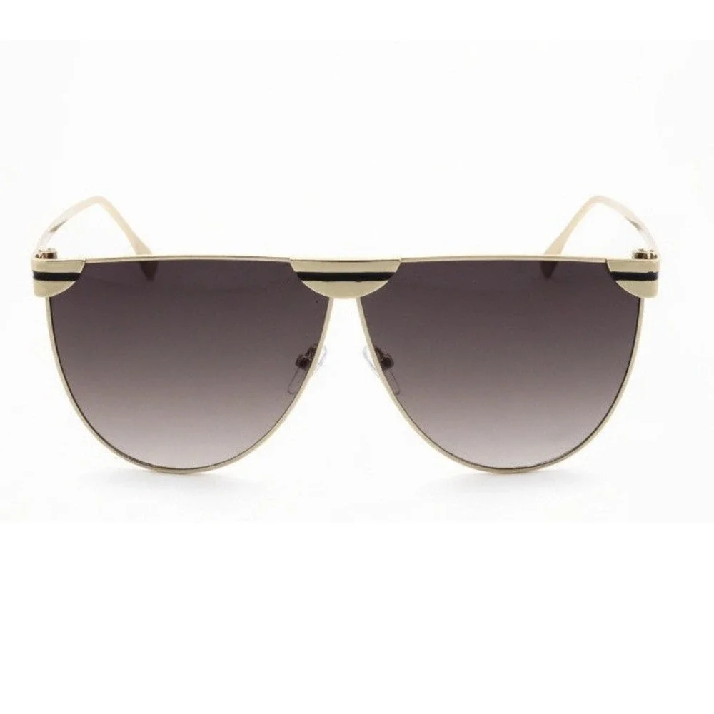 Mens Gold Flat Top Metal Sunglasses Smoke Gradient Lens Shield Shades UV400 2026